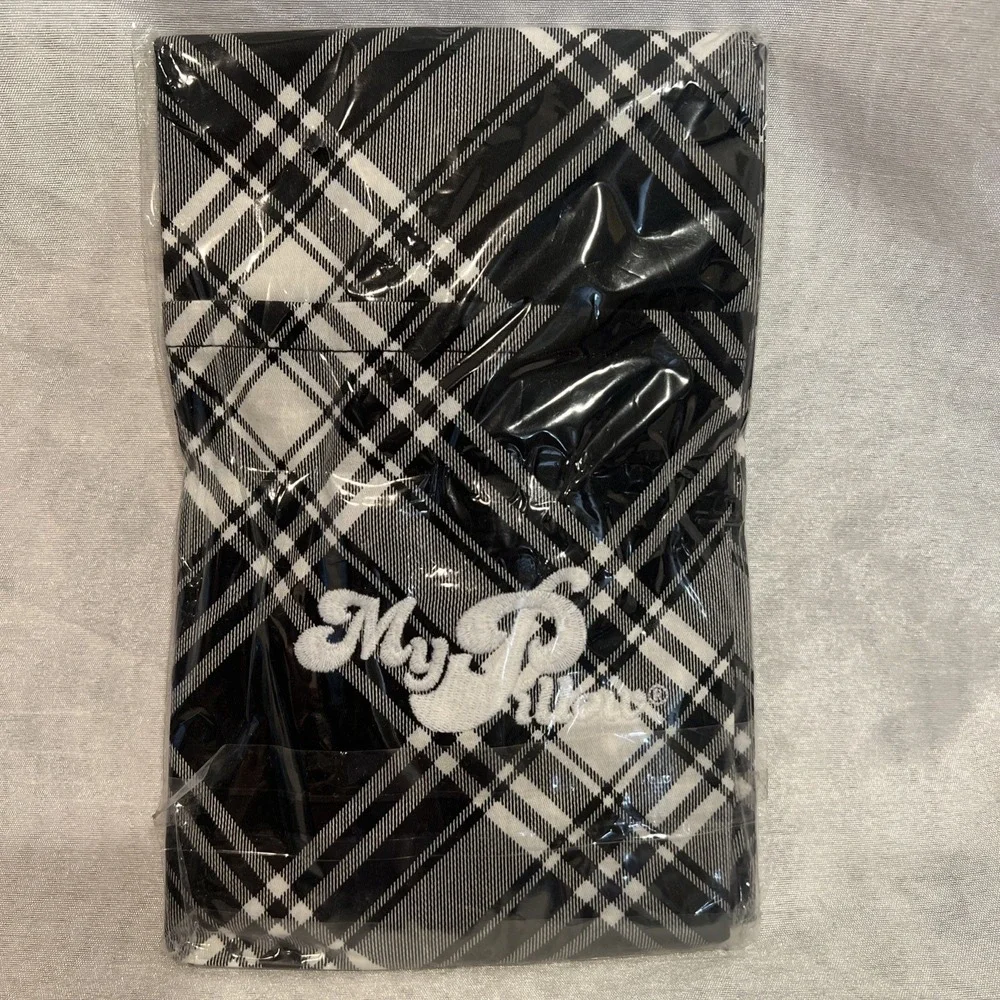 NEW My Pillow Roll & Go Pillowcase - Travel/ Kids- Black & White Plaid 12